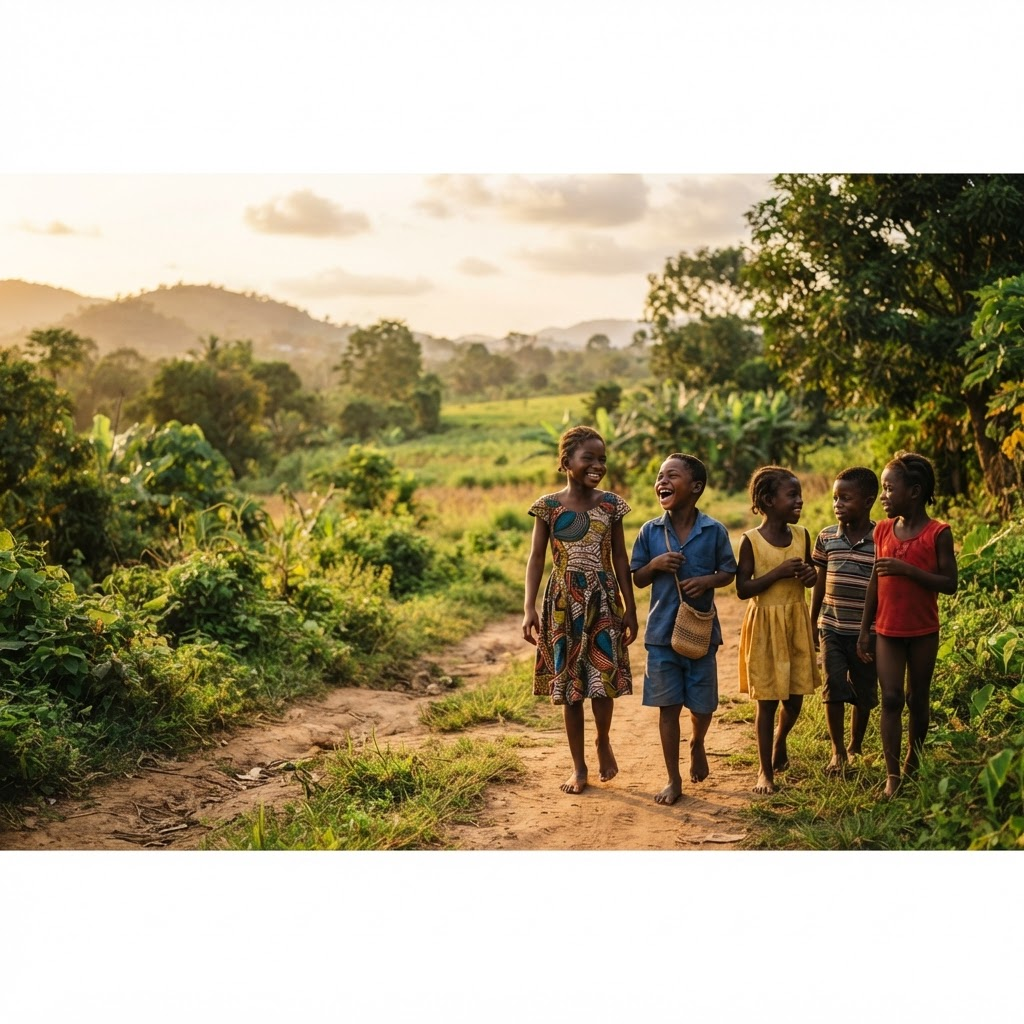 Children walking together in Gambia